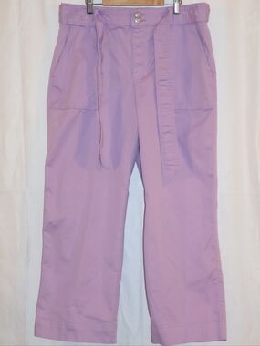 LOFT Utility Straight Wide-Leg Pants In Twill with Self Tie-Lavender/Lilac.